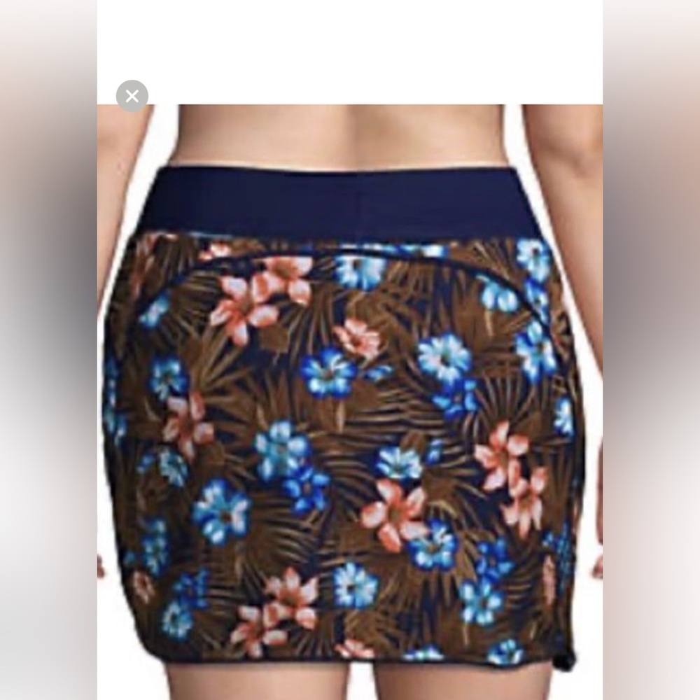 2 piece Lands End navy tropical palm print tankini and swim skirt. Size 16. - Picture 6 of 8